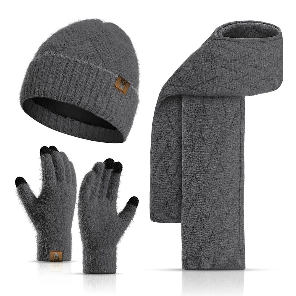 3163 Winter Knit Hat Beanie Scarf with Touch Screen Gloves Set Skull Caps
